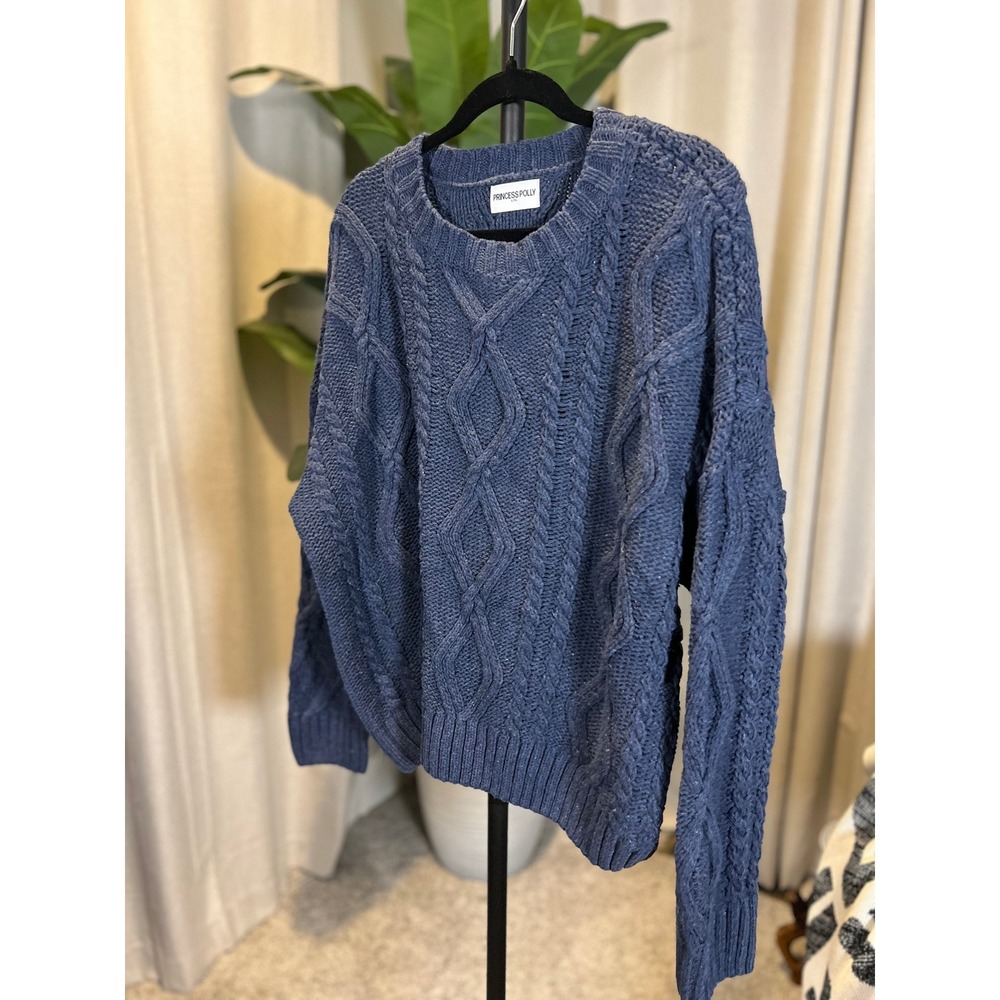 Princess Polly Blue Cable Knit Oversized Crew Neck Sweater L/XL - Picture 3 of 11